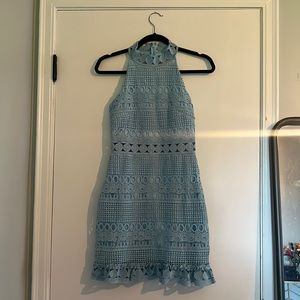 XS (2) Two Sisters light blue halter mini dress, never worn, like new.
